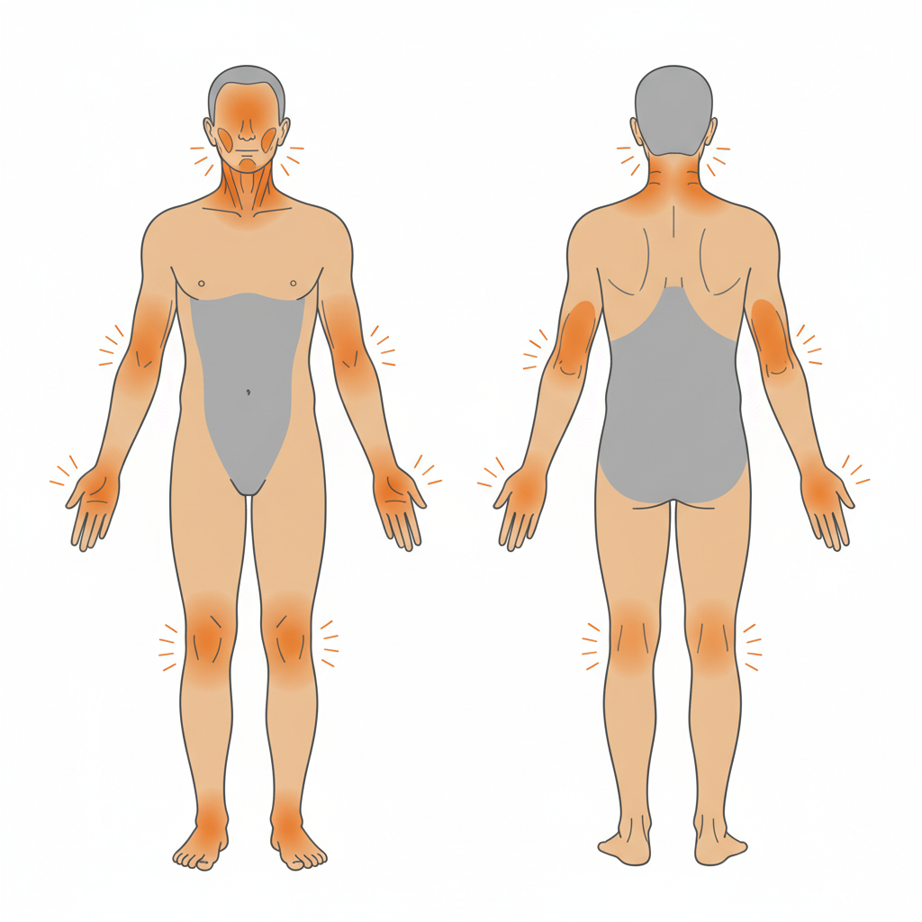Human body heat map showing primary heat dissipation sites at feet, hands, face, and neck, with percentage contributions to total heat loss